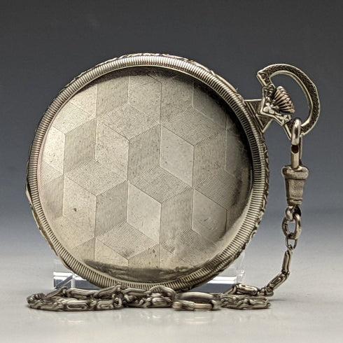 Vintage good working Cima silver plate case mechanical pocket watch with chain